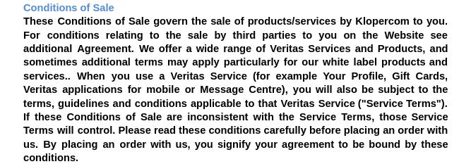Veritas Όροι χρήσης
